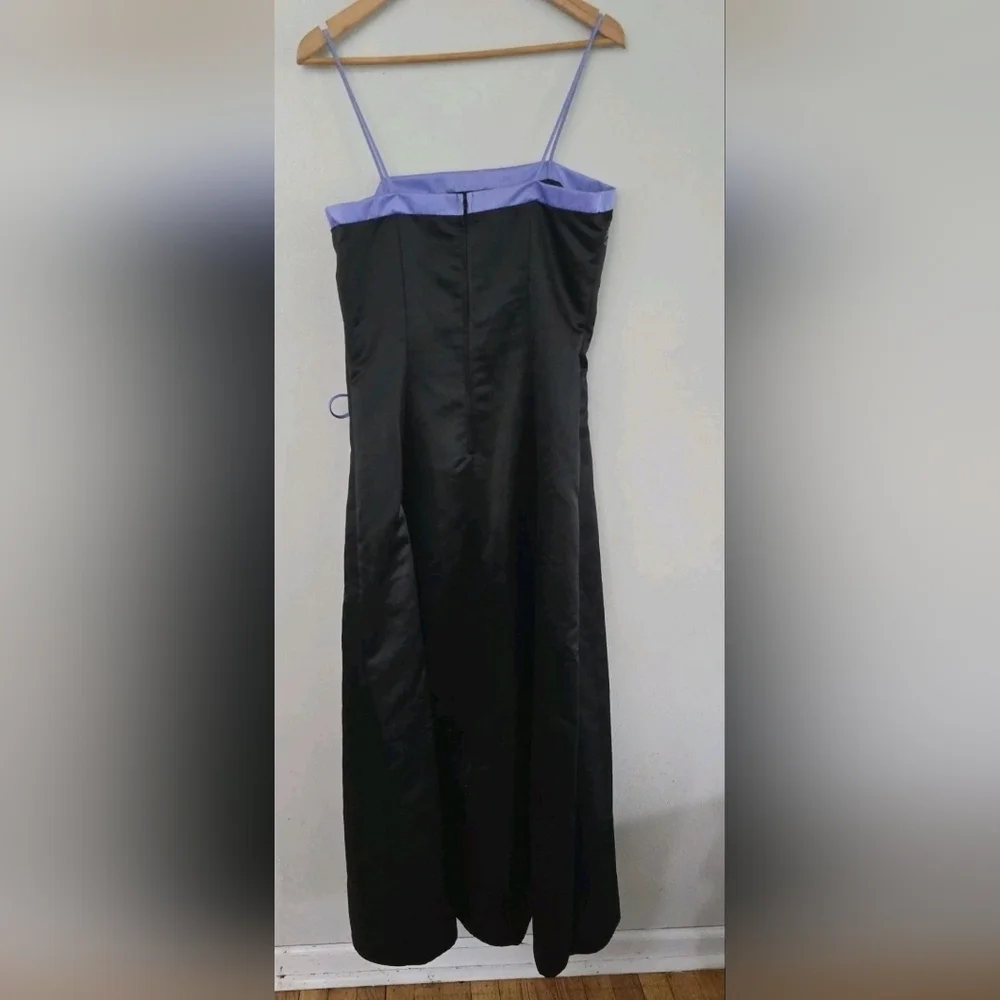 Prom Dress Maxi Gown Purple Black Bead Y2K Floral Delvt Sz 13 Fairy FLAWS - Picture 2 of 13